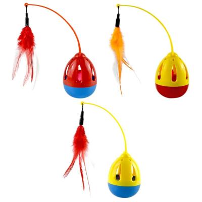 China Viable Pet Toy Cat Feather Tumbler Ball Toys Interactive with Bells, Blue/Red/Yellow for sale