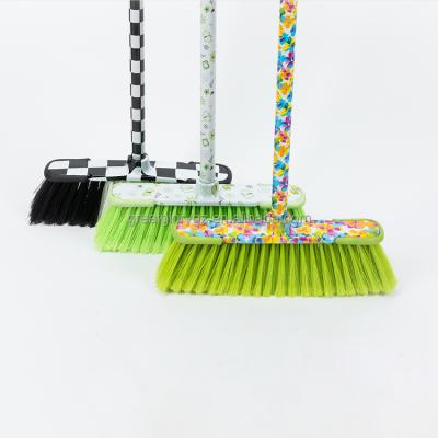 China Printed Broom Indoor Cleaning Master Household Cleaning Flower Plastic Broom for sale