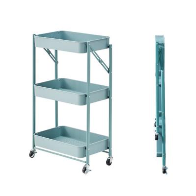 China AOYI 8030 Modern Home Kitchen Metal Foldable Storage Shelf 3 Layers With Wheel for sale