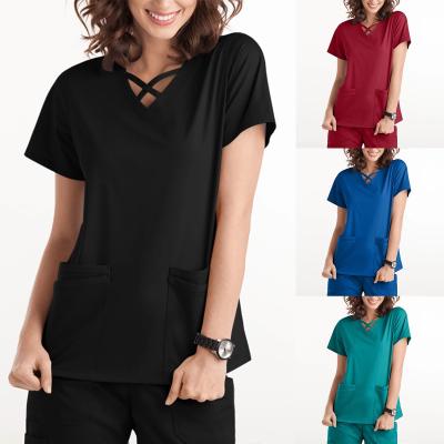 China HOT Selling Doctor Nurse Short Sleeve Medical Uniforms Hospital Plus Size 10 Colors Printing Scrub Top for sale