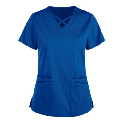 China HOT Selling Hospital Soft Touch Drawstring Joggers Polyester Spandex Doctor Nursing Medical Shirt For Women Scrub Top for sale