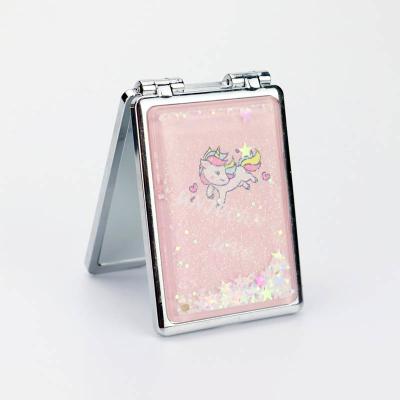 China Personalized Custom Foldable Handheld Square Water Liquid Makeup Mirror Pocket Oil Mirror for sale