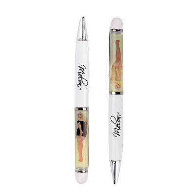 China Writing Custom Acrylic Glitter Floating Liquid Oil Crystal Stripper Naked Women Plastic Ballpoint Pen for sale