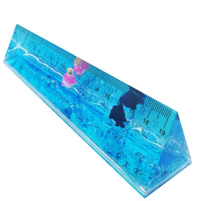 China Wholesale Home Decoration Customize Creative Clear Acrylic Liquid Filled Cute 3D Ruler Plastic Stationery Floating Ruler For School Office for sale