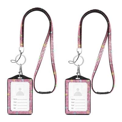 China Lanyard for ID Holder Bling Badge Lanyard with ID Holder, Sturdy Neck Lanyard Horizontal Name Card Holder Rhinestone for Women Girl for sale