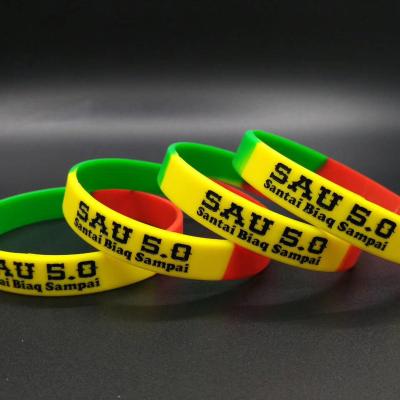 China Wholesale Cheap Promotion Gift Silicon Two Sides Silicone Bracelet Double Layer Bracelet Silicone Color Printing Wristband for sale