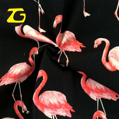 China Breathable cotton stretch poplin elastic poplin digital flamingo printed fabric for dress for sale