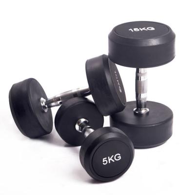 China Black Bodybuilding Fitness Round Dumbbell Gym Equipment Rubber PU Coated Dumbbell for sale