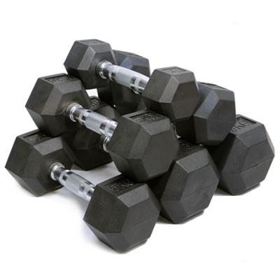 China Bodybuilding Fitness Hex Dumbbell Gym Equipment Rubber Dumbbell For Weight Lifting for sale