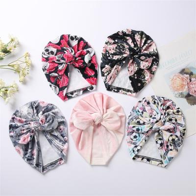 China 2022 new fashion velvet baby beanie winter warm personalized floral printing turban hats for babies kids India headwrap for sale