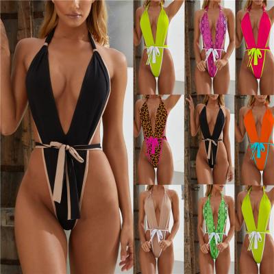 China New Style Women's Bikinis Breathable Swimming Sets High Waist Latest Design High Cut One Piece Swimsuit Ladies Bandage Deep V Swimwear for sale