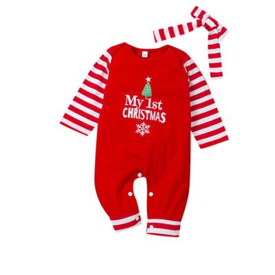 China New Arrival Baby Romper Jumpsuit Christmas Boutique Print Anti-Shrink Kids Overalls Infant Bowknot Clothing Set for sale