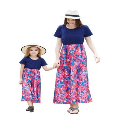 China QUICK DRY Hot Mommy and Me Selling Summer Mother Outfits & Casual Stylish Babies Girl Floral Patchwork Short Sleeve Dress for sale