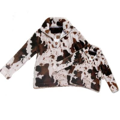 China Brown cow pattern mommy and me Anti-wrinkle hot sale winter warm children's sweater wholesale children's clothing children's adult fur coat children's clothing for sale