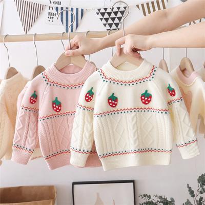 China Anti-pilling New Baby 2021 Knitted Strawberry Sweater Wholesale Pattern Pullover Sweater Winter Clothes For Kids Girls Clothing for sale