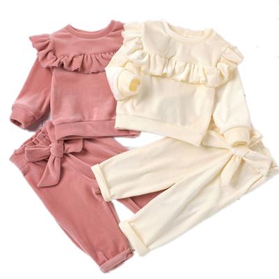 China High Quality Vintage Baby Winter Clothes Sets Kid Clothing Autumn Winter Fleece Ruffle Sweater For Kids Sweatsuit Costume for sale