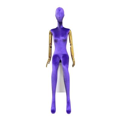 China Other JELIMATE Purple Full Body Mannequin Female Luxury Velvet Body Torso Golden Arms Resting Models For Window Dress Clothes Display for sale