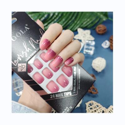 China 24PCS/Box Design Private Label Fake Nails Short Square Shape Full Cover Acrylic Artificial Nails Press On Nail Tips for sale