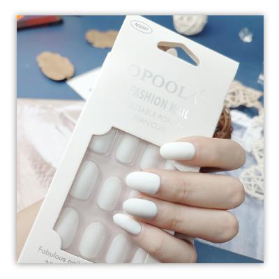 China Almond Colored Design 24Pcs/Box Full Cover Soft Custom Acrylic Artificial False Nails Gel Press On Nail Tips for sale