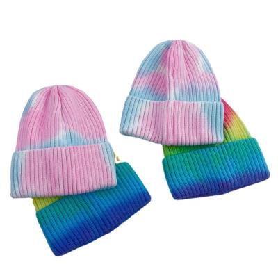 China COMMON Wholesale Fashion Colorful Look Nice knitted hats with patches Tie-Dye Cotton Winter Beanie Hat for sale