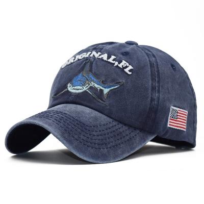 China COMMON Popular Cartoon Wash Embroidered Shark Embroidery Hats Animal for sale