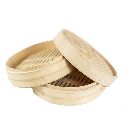 China Wholesale 6-10inch Sustainable Natural Bamboo Dumpling Hot Dog Bun Steamer 2 Tiers Basket With Lid Kitchen Steamers for sale