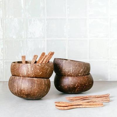 China Sustainable Natural Coconut Shell Bowl Storage Tableware Sugar Water Light Food Container Fruit Milkshake Coconut Bowl for sale