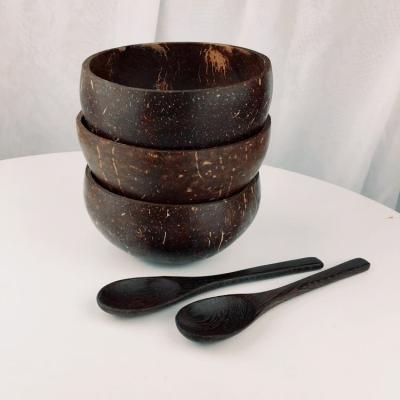 China Sustainable Natural Wooden Nuts Coconut Salad Bowl Pad Cover Coconut Tableware Wooden Spoon Set Coconut Smoothie Coconut Environm Cooking for sale