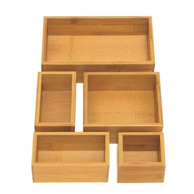 China Durable 100% Eco-friendly Classics 5-Piece Drawers Set Bamboo Desk Organizer for sale