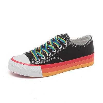 China 2019 summer new breathable rainbow bottom three-layer vulcanized low shoes canvas shoes for sale