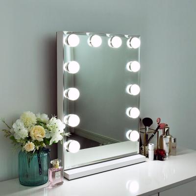 China Wholesale Customize Hollywood Cosmetic Table Makeup Desk Vanity Mirror With 3 Color Led Bulbs Light for sale