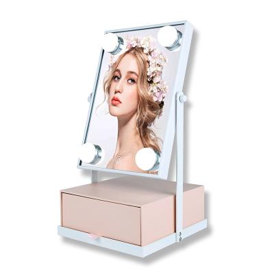 China Wholesale Girl Cosmetic 360 Degree Hollywood Makeup Lighted Led Vanity Mirror With Adjustable Brightness Light for sale