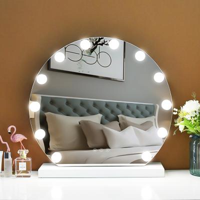 China Professional Lighted Round Hollywood Makeup Mirror Beauty Salon Vanity Mirror With Led Light Bubs for sale