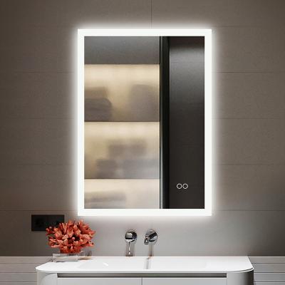 China Luminous factory wholesales hotel rectangle wall demister smart modern illuminated anti-fog device bathroom mirror with led lights for sale