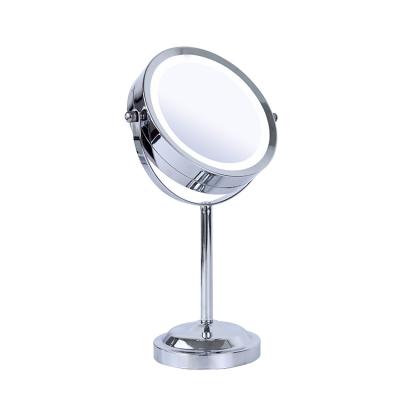 China Copper Color Lighted Double Sided Cosmetic Mirror Magnifying Smart Mirror Holder for sale