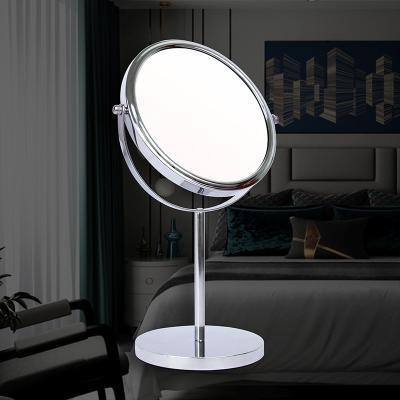 China Double Sided Lighted 8 Inch Round Table Top Mirror With Magnifier Bathroom Makeup Mirror for sale