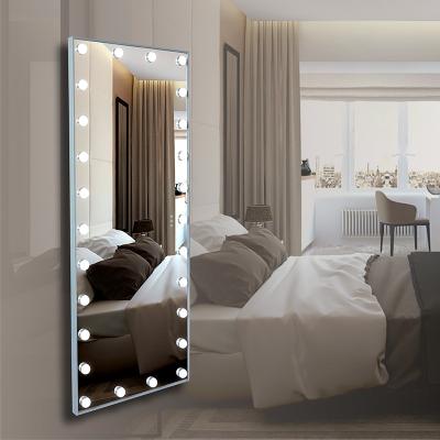 China Wholesale Standing Door Floor Standing Hollywood Style Lighted Full Body Wall Mounted Dressing Mirror With Bulbs Lights for sale