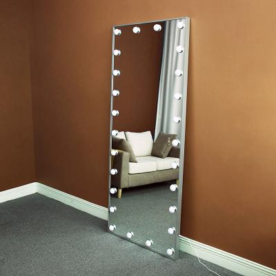 China Wholesale Luxury Floor Standing Door Hollywood Style Full Body Wall Mounted Dressing Mirror With Bulbs Lights for sale