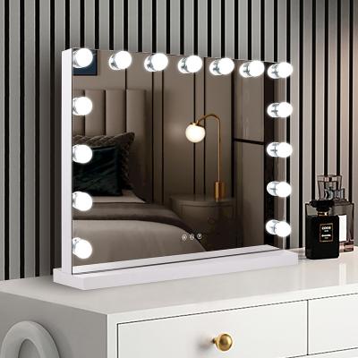 China Factory Makeup Hollywood Espejos Inteligentes Table Style Illuminated Cosmetic Vanity Mirror With 15 Bulbs Touch Dimmer Bulb Mirror Espejos for sale