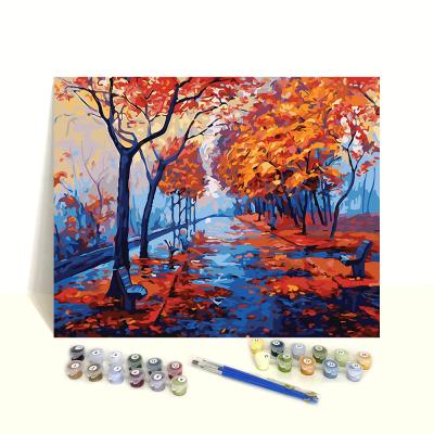 China Eco-friendly and not fade 2021 Autumn Landscape Digital Oil Paint hot modern view by the number for sale