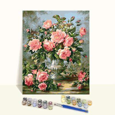 China Eco-Friendly And Not Fade Wholesale Unframed Handmade Rose Flower 40x50 Painting By Number On Canvas for sale