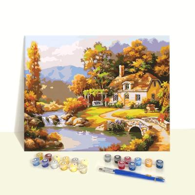 China Clear Digital Printed Number On Canvas Custom Diy Acrylic Painting Scenery Landscape Painting By Numbers Kits For Adults for sale