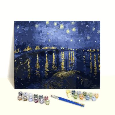 China Clear Digital Printed Number On Canvas Famous Abstract Fantasy Galaxy Landscape Starry Night Diy Canvas Painting By Number Van Gol for sale