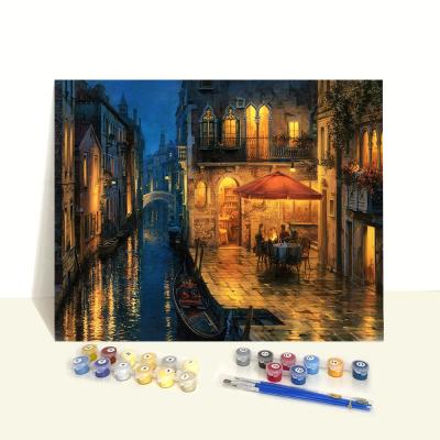 China Clear Digital Printed Number On Canvas Vintage Wholesale Kits Diy Venice Night Large Paint By Numbers For Adults for sale