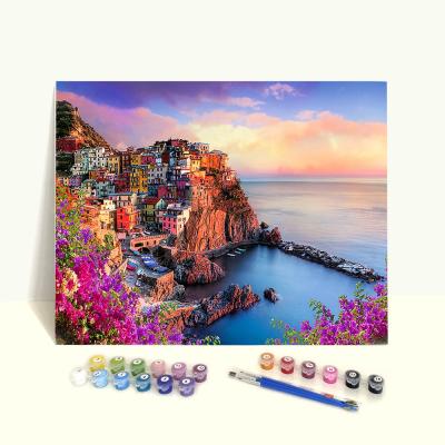 China Clear Digital Printed Number On Canvas Sunset Customize Large Landscape Diy Paint-by-Number-For-Wholesale for sale