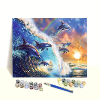 China Clear Digital Printed Number On Canvas Ocean Landscape Waves Sea Diy Set Acrylic Painting By Number Custom Mark for sale