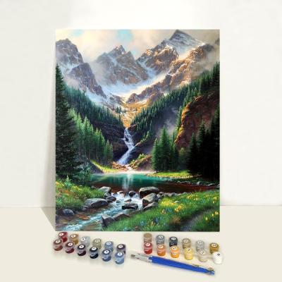 China Clear Digital Printed Number On Canvas Custom Diy Art Set Landscape Scenery Acrylic Paint By Number Mountains for sale