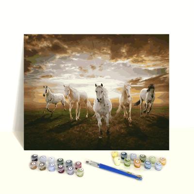 China Eco-Friendly And Not Fade Customized Animal Wall Art Beautiful Running Horse DIY Painting By Numbers for sale