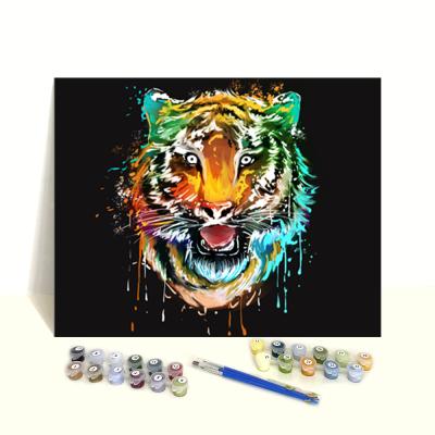 China Eco-Friendly And Not Fade Hand Painted DIY Wall Art Canvas Colorful Tiger Animal Painting By Numbers for sale