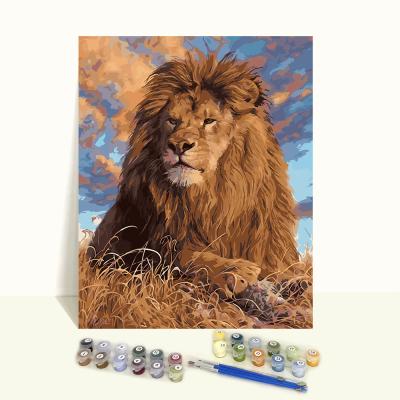 China Eco - Friendly And Not Fade Simple Hand Painted Crafts Animal Personalized Painting By Numbers Lion for sale